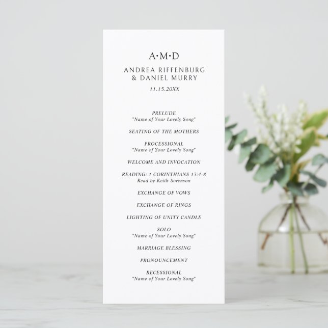 Andrea Black White Elegant Wedding Programme (Standing Front)
