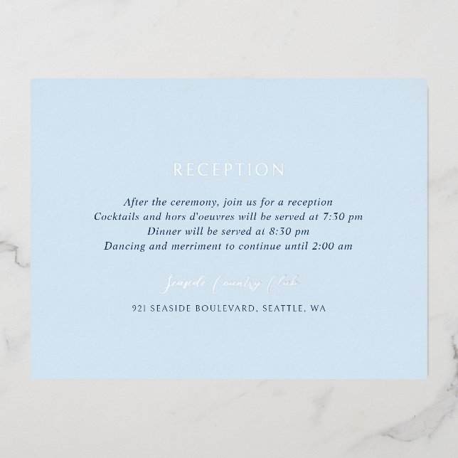 Andrea Blue Elegant Wedding Foil Enclosure Card (Front)
