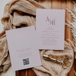ANDREA Burgundy and Blush QR Code Elegant Wedding Invitation