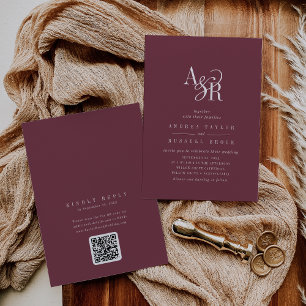 ANDREA Burgundy QR Code Classic Elegant Wedding Invitation