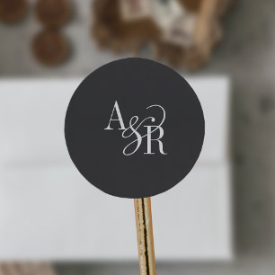 ANDREA Classic Grey Dark Academia Wedding Monogram Round Sticker