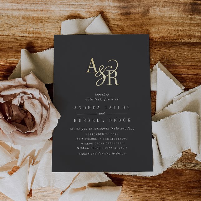 ANDREA Dark Grey White Gold Elegant Luxury Wedding (ANDREA Dark Gray White Gold Elegant Luxury Wedding Foil Invitation)