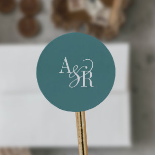 ANDREA Dark Teal Modern Simple Wedding Monogram Classic Round Sticker