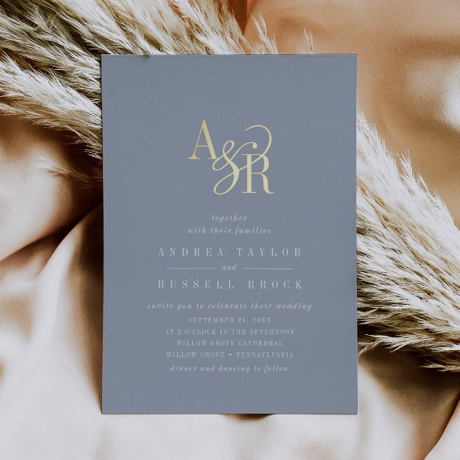 ANDREA Dusty Blue Gold Foil Formal Elegant Wedding (ANDREA Dusty Blue Gold Foil Formal Elegant Wedding Foil Invitation)