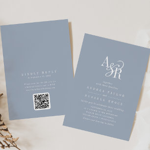 ANDREA Dusty Blue QR Code Classic Elegant Wedding Invitation