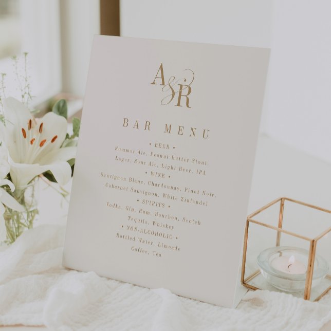 ANDREA Elegant Gold Cream Wedding Bar Menu Sign (ANDREA Elegant Gold Cream Wedding Bar Menu Sign)