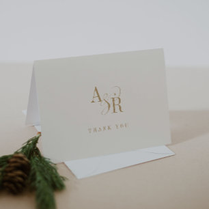 ANDREA Folded Formal Gold Cream Modern Wedding Thank You Card
