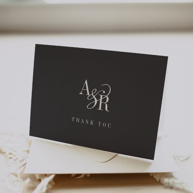 ANDREA Folded Minimal Dark Grey Modern Wedding Thank You Card (ANDREA Folded Minimal Dark Gray Modern Wedding Thank You Card)