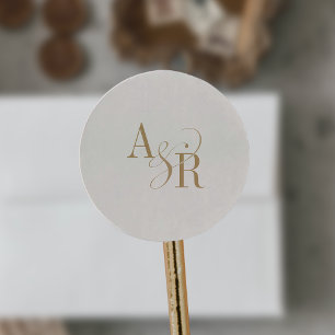 ANDREA Formal Gold Cream Elegant Wedding Monogram Classic Round Sticker
