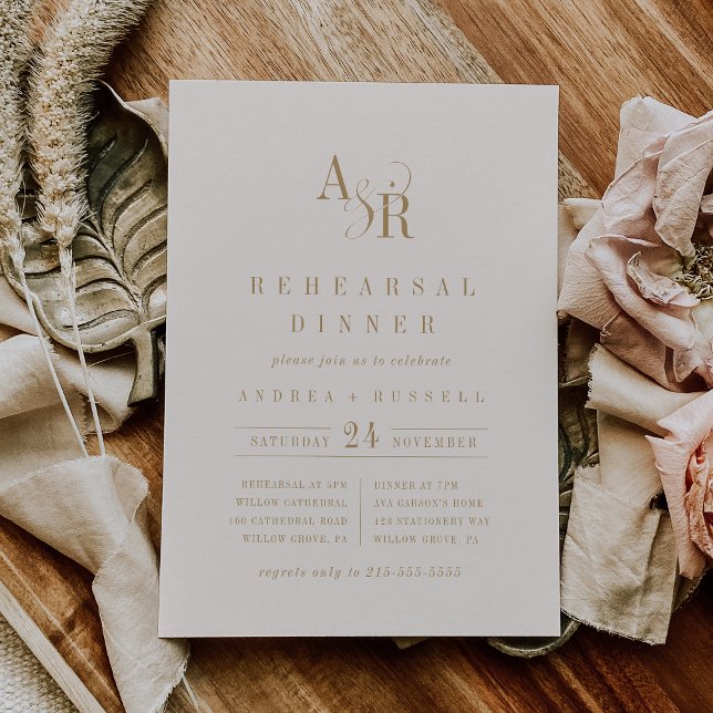 ANDREA Gold Cream Modern Minimal Rehearsal Dinner Invitation (ANDREA Gold Cream Modern Minimal Rehearsal Dinner Invitation)