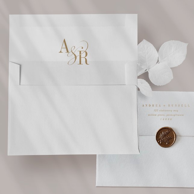 ANDREA Gold Initials Wedding Invitation Envelopes (ANDREA Gold Initials Wedding Invitation Envelopes)