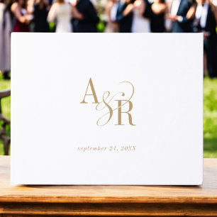 ANDREA Gold White Elegant Formal Classic Wedding Guest Book