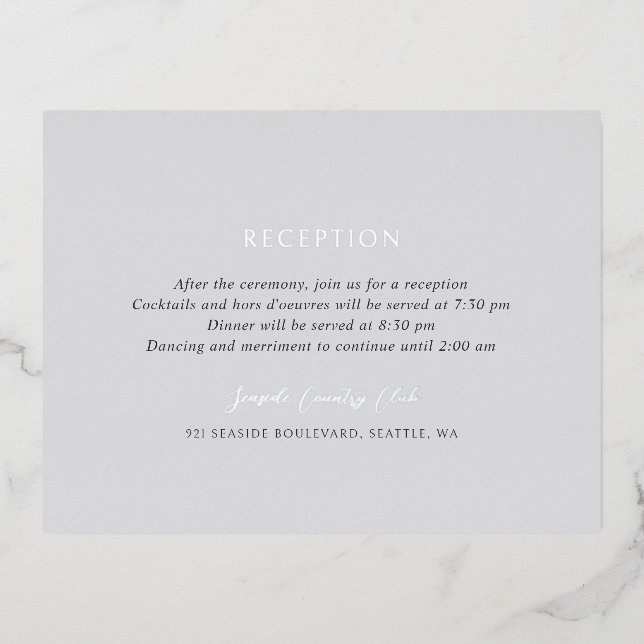 Andrea Grey Elegant Wedding Foil Enclosure Card (Front)