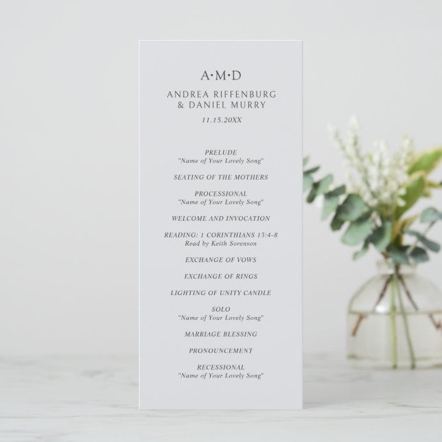 Andrea Grey Elegant Wedding Programme (Standing Front)