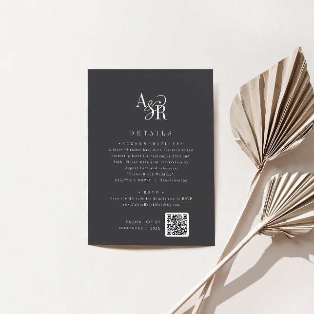 ANDREA Initials Monogram Dark Grey Wedding Details Enclosure Card (ANDREA Initials Monogram Dark Gray Wedding Details Enclosure Card)