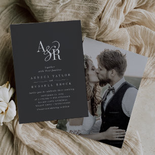ANDREA Minimal Boho Dark Gray Modern Photo Wedding Invitation