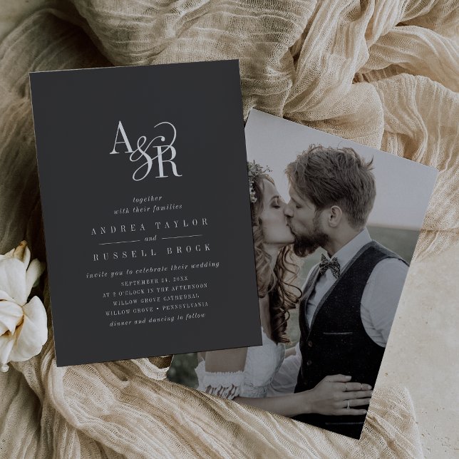 ANDREA Minimal Boho Dark Grey Modern Photo Wedding Invitation (ANDREA Minimal Boho Dark Gray Modern Photo Wedding Invitation)