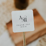 ANDREA Minimalist Unique Modern Wedding Thank You Square Sticker<br><div class="desc">These minimalist unique modern wedding thank you stickers from the Andrea Collection are perfect for a modern wedding reception. The classic and elegant design features a fancy bold monogram in black and white with a unique industrial feel. Personalise the sticker labels your wedding date. These stickers can be used for...</div>