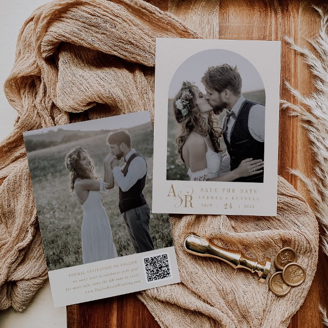 ANDREA Modern Gold Cream Minimal Simple Wedding Save The Date (ANDREA Modern Gold Cream Minimal Simple Wedding Save The Date)