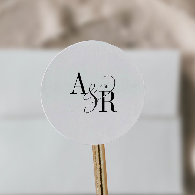 ANDREA Modern Minimalist Simple Wedding Monogram Classic Round Sticker (ANDREA Modern Minimalist Simple Wedding Monogram Classic Round Sticker)