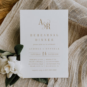 ANDREA Monogram Boho Gold Minimal Rehearsal Dinner Invitation
