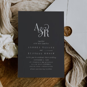 ANDREA Monogram Classic Dark Grey Moody Wedding Invitation