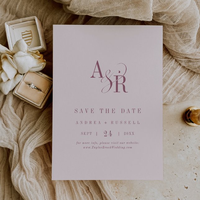 ANDREA Monogram Simple Burgundy Blush Pink Wedding Save The Date (ANDREA Monogram Simple Burgundy Blush Pink Wedding Save The Date)