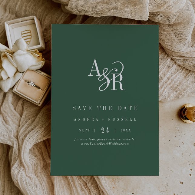 ANDREA Monogram Simple Dark Green Minimal Wedding Save The Date (ANDREA Monogram Simple Dark Green Minimal Wedding Save The Date)