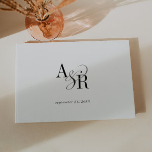 ANDREA Monogram Simple Modern White Black Wedding Guest Book
