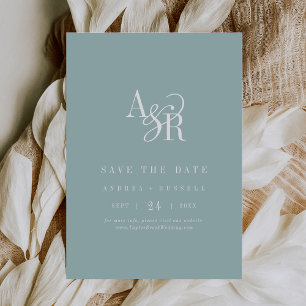 ANDREA Monogram Simple Teal Blue Minimal Wedding Save The Date