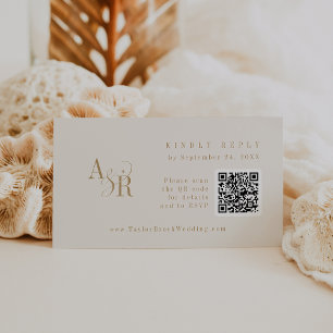 ANDREA QR Code Boho Gold Cream Wedding RSVP Cards