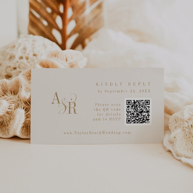 ANDREA QR Code Boho Gold Cream Wedding RSVP Cards (ANDREA QR Code Boho Gold Cream Wedding RSVP Cards)