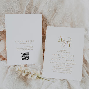 ANDREA QR Code Classic Gold White Initials Wedding Invitation