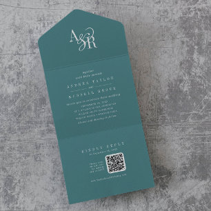 ANDREA QR Code Dark Teal Simple Minimal Wedding All In One Invitation