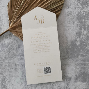 ANDREA QR Code Formal Modern Gold Cream Wedding All In One Invitation