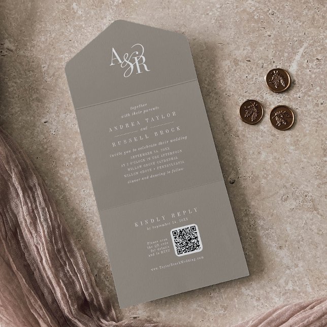 ANDREA QR Code Rustic Taupe Simple Minimal Wedding All In One Invitation (ANDREA QR Code Rustic Taupe Simple Minimal Wedding All In One Invitation)