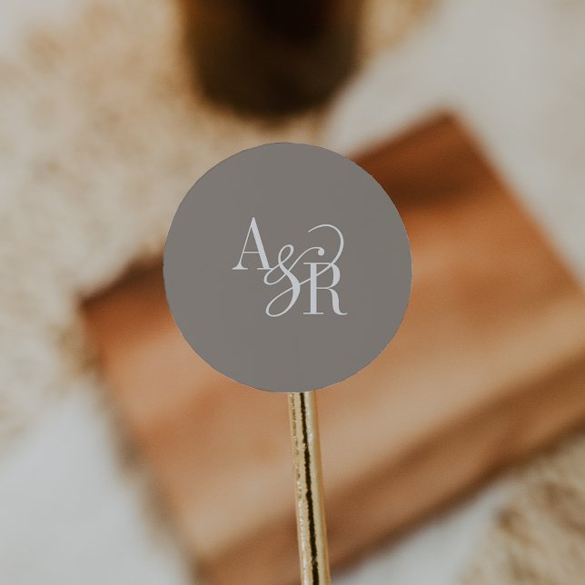 ANDREA Rustic Taupe Modern Simple Wedding Monogram Classic Round Sticker (ANDREA Rustic Taupe Modern Simple Wedding Monogram Classic Round Sticker)