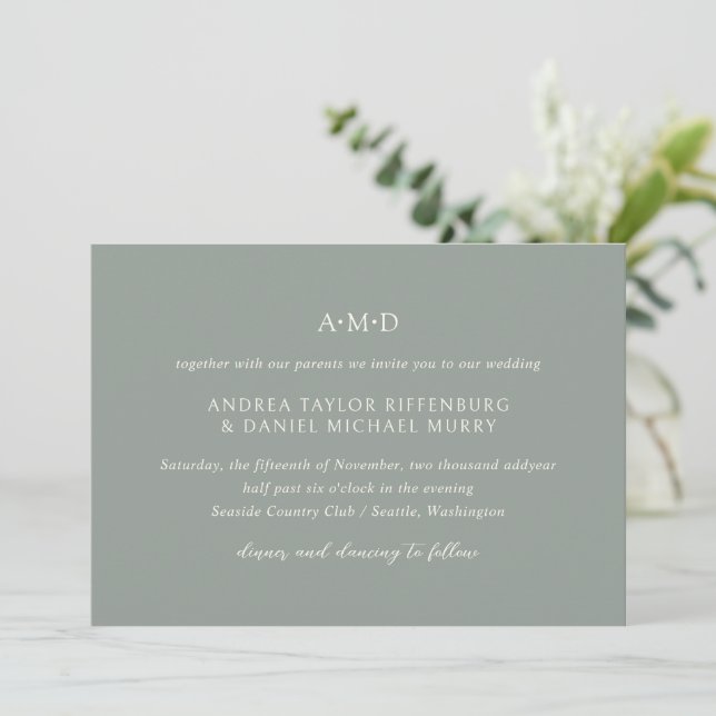Andrea Sage Green Elegant Wedding Invitation (Standing Front)