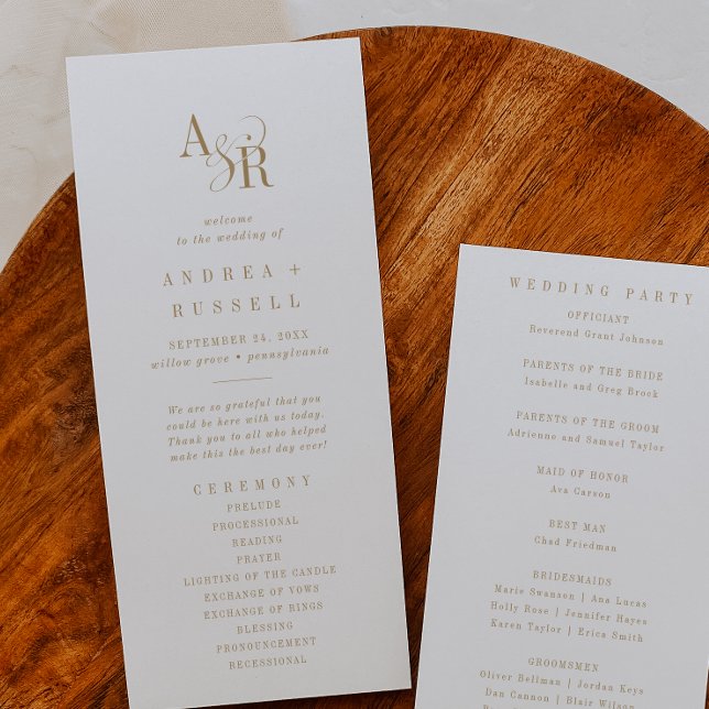 ANDREA Simple Gold Minimal Elegant Formal Wedding Programme (ANDREA Simple Gold Minimal Elegant Formal Wedding Program)