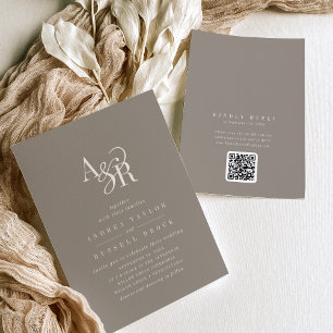 ANDREA Taupe QR Code Classic Elegant Wedding Invitation
