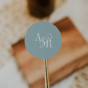 ANDREA Teal Blue Modern Simple Wedding Monogram Classic Round Sticker