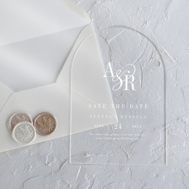 ANDREA White Arch Modern Wedding Save the Date Acrylic Invitations (ANDREA White Arch Modern Wedding Save the Date Acrylic Invitations)