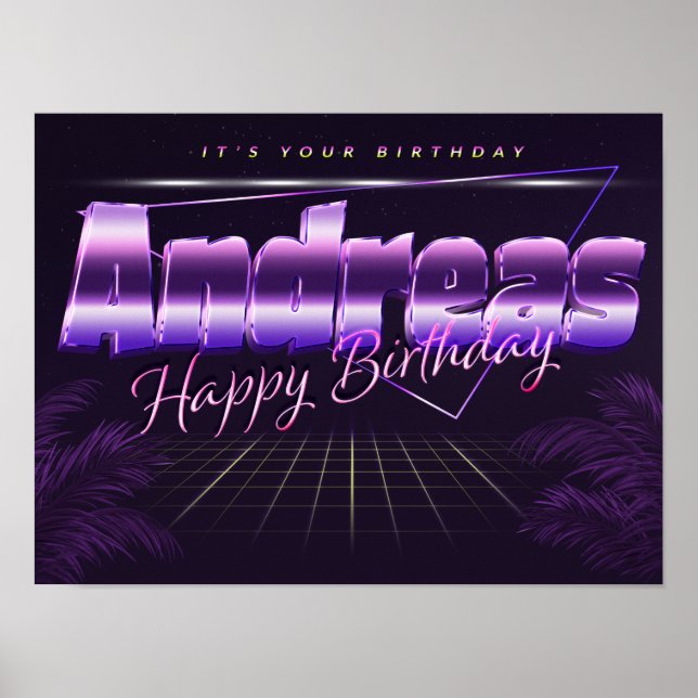 Andreas Name First Name lilac retro poster birthda (Front)