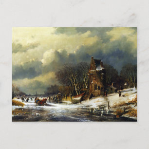 Andreas Schelfhout Dutch Landscape with Figures Postcard