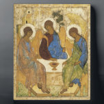 Andrei Rublev Iconic Trinity Angels Abraham Bible Plaque<br><div class="desc">A painting by Russian artist Andrei Rublev entitled "Trinity" depicting three angels who visited Abraham.</div>
