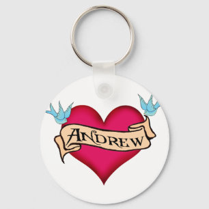 Andrew - Custom Heart Tattoo T-shirts & Gifts Key Ring