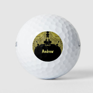 ANDREW ~ GOLD AND BLACK Fractal Design ~ Golf Balls