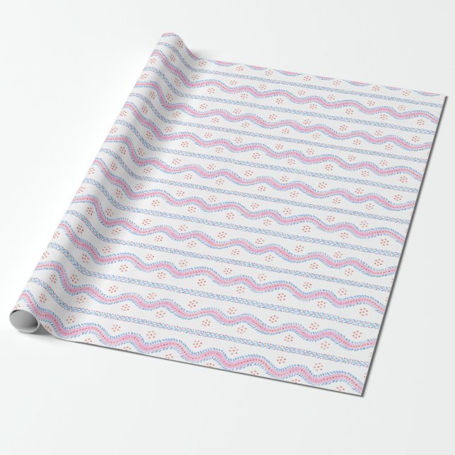 Andrew Stripe Pink and blue Wrapping Paper (Unrolled)