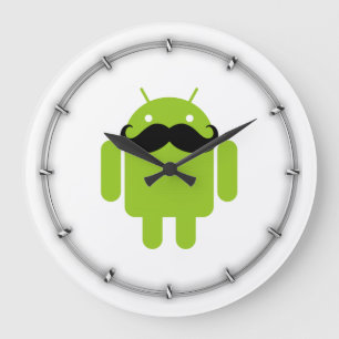 Android Robot Black Moustache Graphic Large Clock