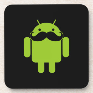 Android Robot Icon Moustache on Black Coaster